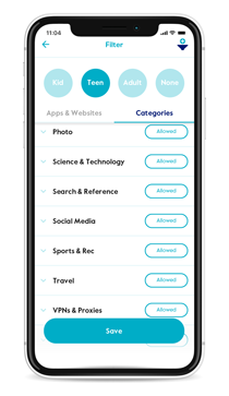 Internet filter categories on the Circle App